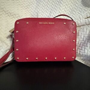 Michael Kors Red Crossbody Bag with Gold Studs